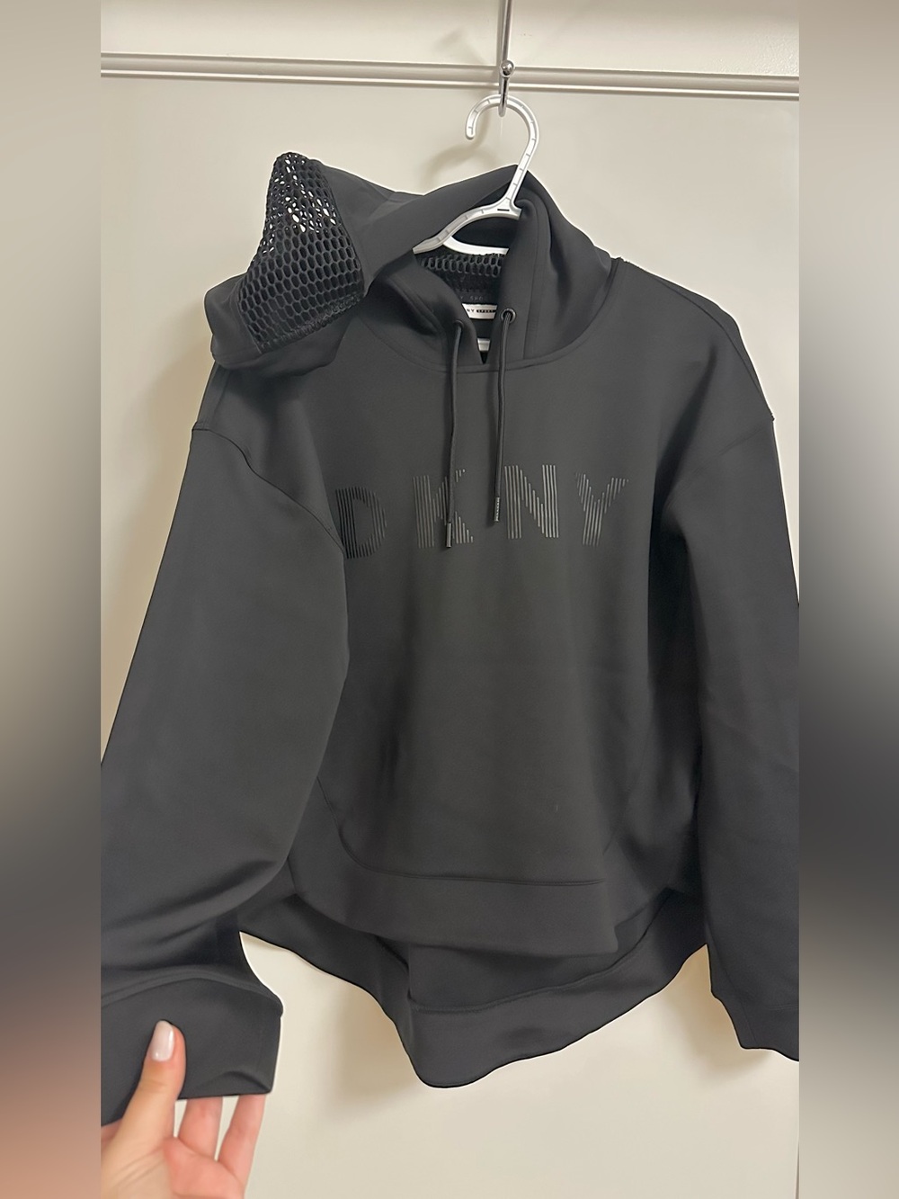 DKNY Women’s Top Mesh Hood Pullover Hoodie Sweatshirt NWOT